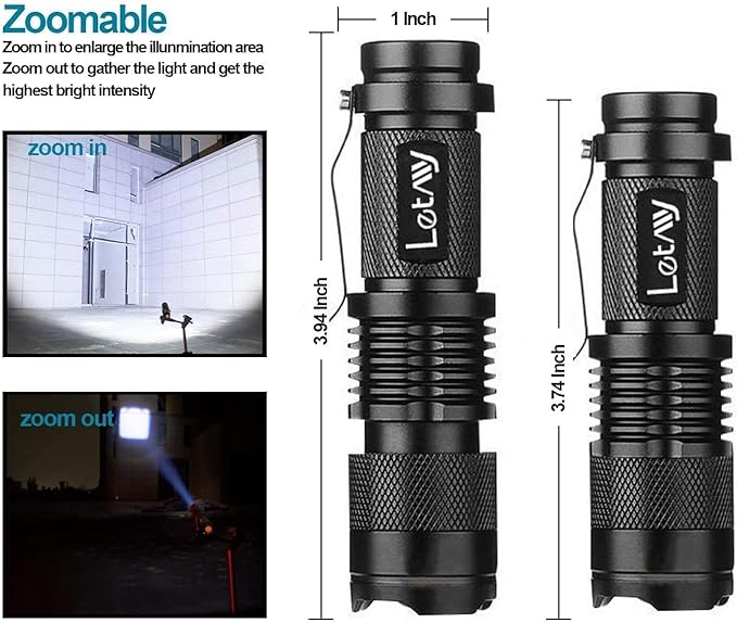 LETMY Tactical Flashlight, Super Bright LED Mini Flashlights with Belt Clip, Zoomable, 3 Modes, Waterproof - Best EDC Flashlight for Gift, Hiking, Camping, Hurricane & Power Outage (4 Pack)