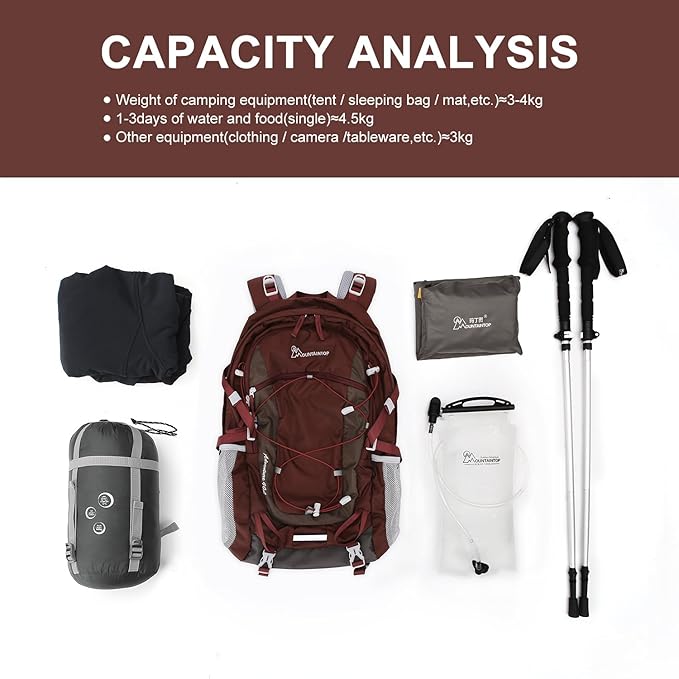 MOUNTAINTOP 40L Hiking Backpack Travel Daypack with Rain Cover for Outdoor Backpacking, Camping