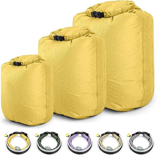 HIKEMAN Dry Bag Waterproof - Ultralight Dry Sack,Outdoor Roll Top Drybags,3-Pack Stuff Sack for Travel,Swimming,Rafting,Boating,Kayaking,Camping,Beach (Yellow)