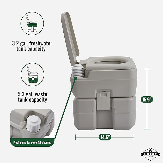 Hike Crew Portable Camping Sink & Toilet | Large Hand Washing Station with 4.5 Gal Capacity, Hands-Free Foot Pump, Faucet, Soap Dispenser & Towel Rack | Includes Travel Toilet with 5 Gal Waste Tank