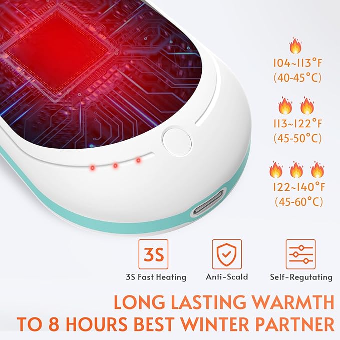 Hand Warmers USB Rechargeable 5200 mAh 1 Pack Electric Portable Reusable Pocket Power Bank Double-Sided Heaters for Heat Therapy Great, Raynauds, Hunting, Golf, Camping, Women Mens Winter Gifts