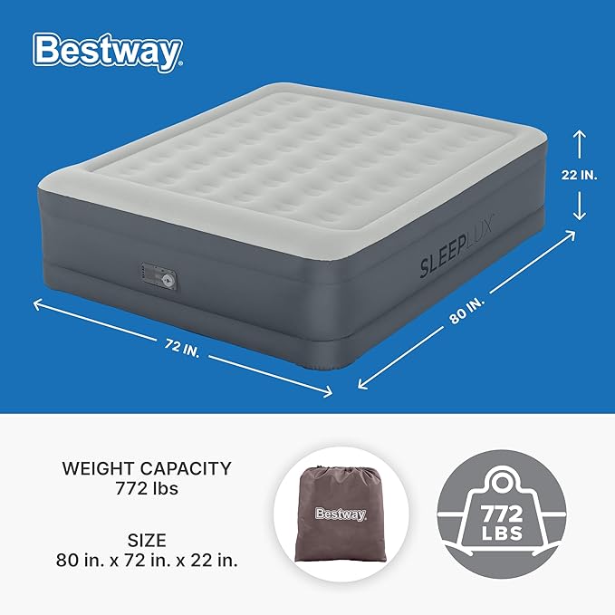 SleepLux Durable Inflatable Air Mattress with Built-in Pump, Pillow and USB Charger