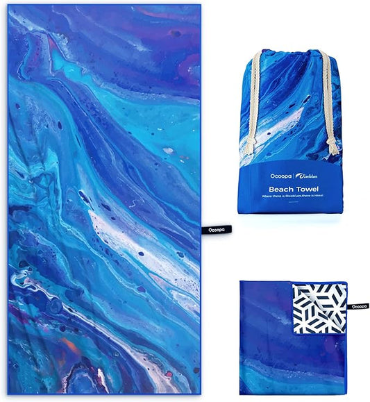 OCOOPA Microfiber Beach Towel Fast Drying, Extra Large 63" x 31" Sand Free Beach Towel Super Lightweight Towels for Swimming Pool, Camping, Picnic, Yoga Gym Sports