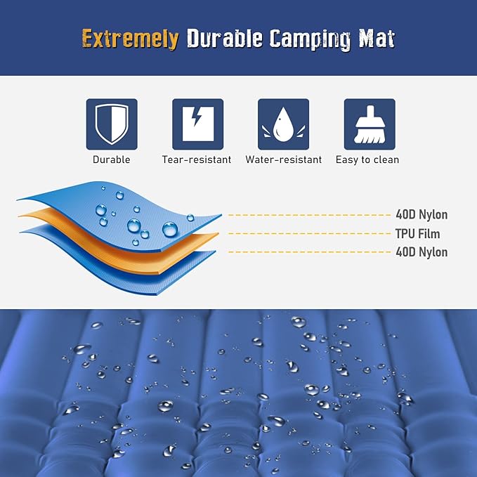 Elegear Self Inflating Sleeping Pad for Camping, 4" Ultra-Thick Camping Mattress Pad with Pillow Built-in Foot Pump Camping Sleeping Mat for Backpacking, Hiking, Portable Camping Pad