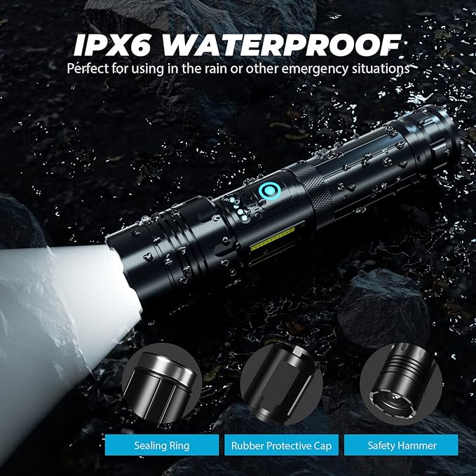 Rechargeable Led Flashlights High Lumens: 990,000 Lumen Super Bright Flashlight, 7 Modes with COB Work Light, IPX6 Waterproof, Powerful Handheld Flash Light for Home, Camping, Hiking