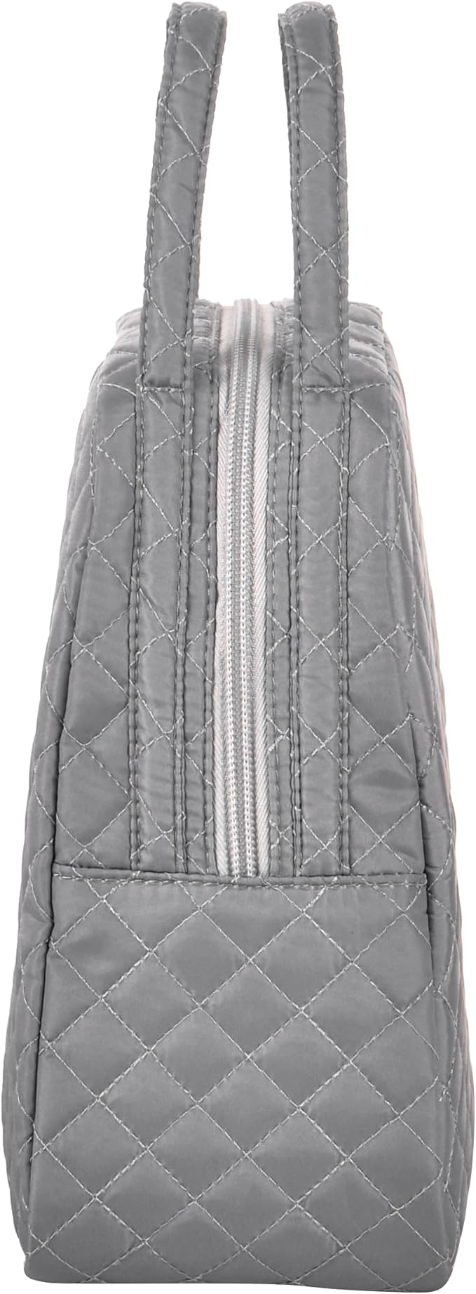 Machine Washable Women Quilted Fabric Insulated Reusable Cooler Lunch Bag Tote Adult Thermal Lunch Box Storage Bag for Work (Grey)