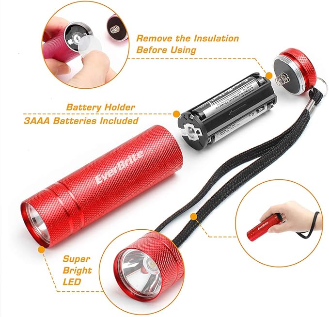 EverBrite 30-Pack Mini Flashlight Set, Aluminum LED Handheld Torches with Lanyard, Assorted Colors, Batteries Included for Party Favors, Night Reading, Camping, Power Outage, Gift to Christmas