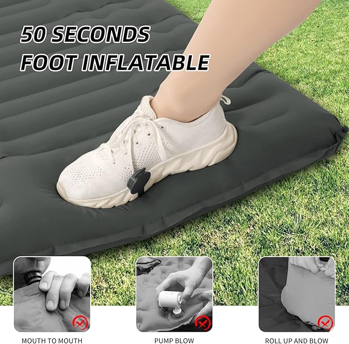 Inflating Sleeping Pad for Camping.4.5 in Thick Sleeping Mat .Compact Waterproof Camping Air Mattress with Pillow.Foot Pressure Inflatable Camping Pads for Backpacking & Hiking. (Grey), Gery
