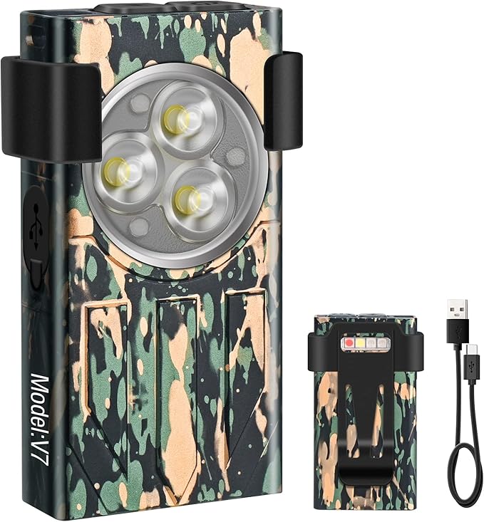 V7 Mini Powerful EDC Flashlight High Lumens 1100LM LED Rechargeable Flashlight with Magnetic and Cilp,Small Pocket Flash Light with Red Blue UV Light