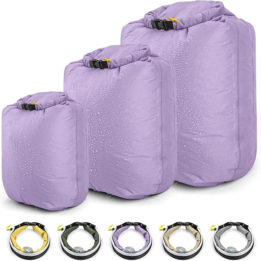 HIKEMAN Dry Bag Waterproof - Ultralight Dry Sack,Outdoor Roll Top Drybags,3-Pack Stuff Sack for Travel,Swimming,Rafting,Boating,Kayaking,Camping,Beach (Purple)