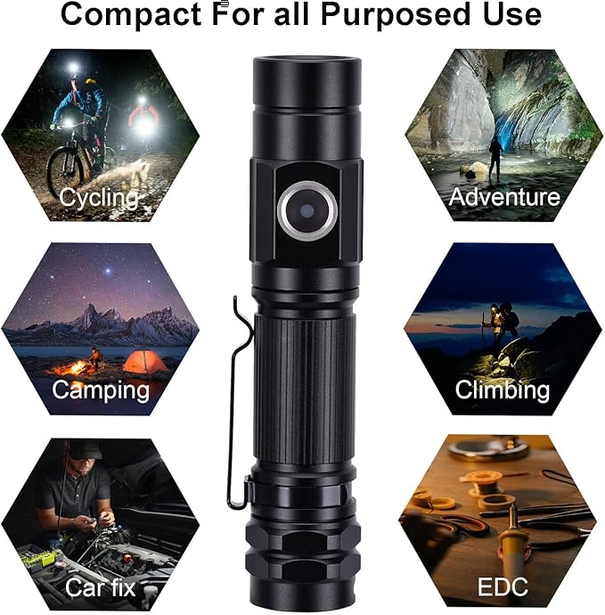 M11 1300 lumens USB-Type C Rechargeable LED Outdoor Long Beam Flashlight. IPX8 Waterproof. 5 Models for EDC,Hiking Emergency and Outdoor Use - Camping Accessories