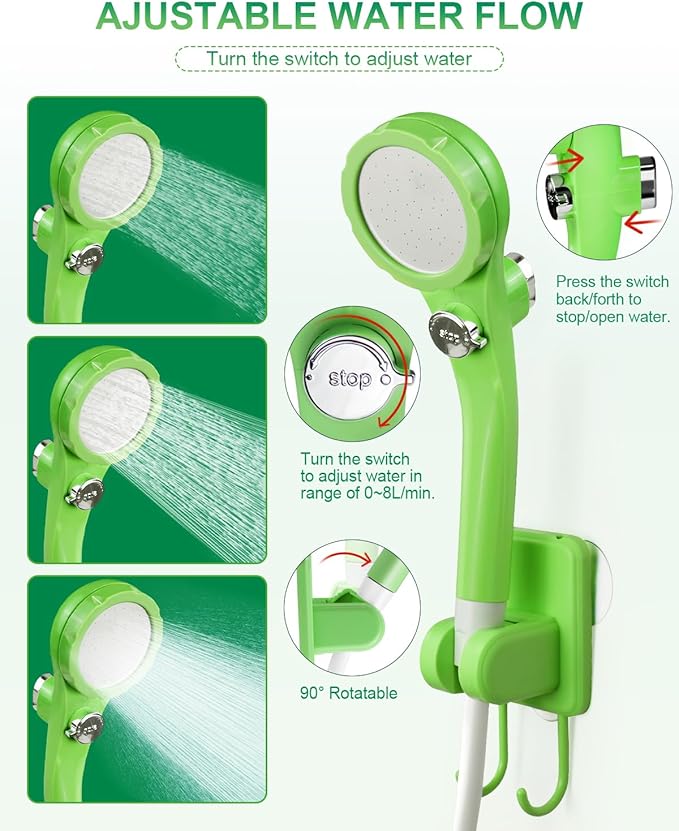AUTOPkio Portable Camping Shower Pump - Camp Shower with Outdoor Showerhead Sprayer & Rechargeable 4500mAh Battery Pump for Camping, Travel, Hiking, Car Washing, Pet Bath(Green)