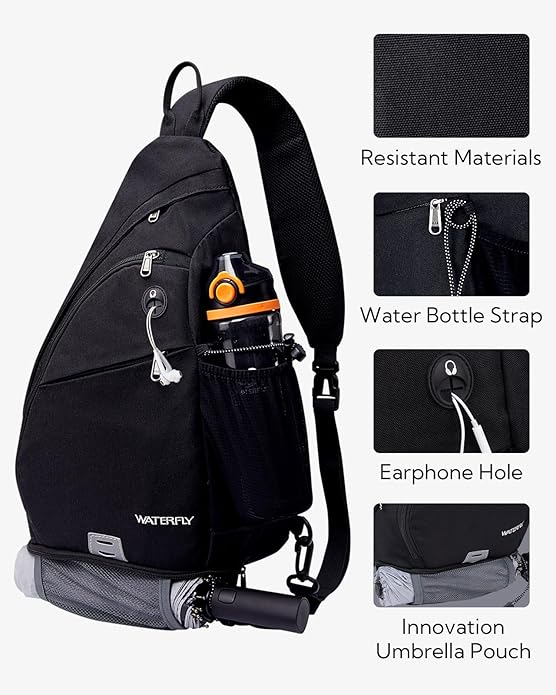 WATERFLY Sling Bag Crossbody Backpack: Over Shoulder Daypack Casual Cross Chest Side Pack