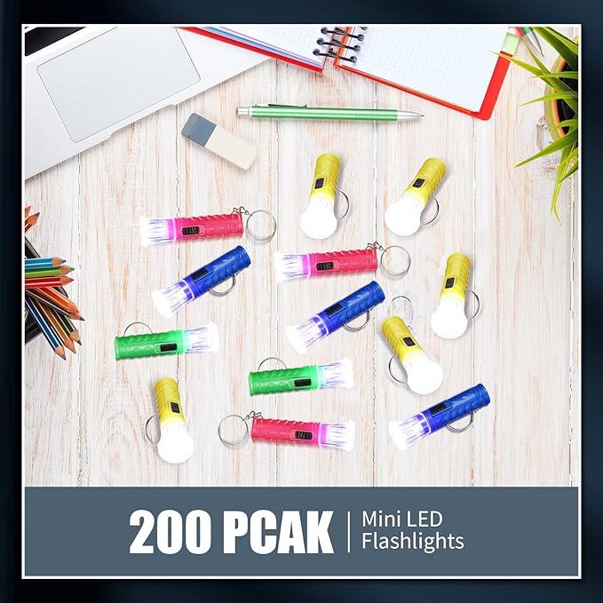 Geelin 200 Pcs Mini Flashlight Keychain 6 Colors Flashlight Small LED Torch Keyring Flashlights for Hiking Camping Party Favors Travel Night Reading Dog Walking Goody Bag Stuffers