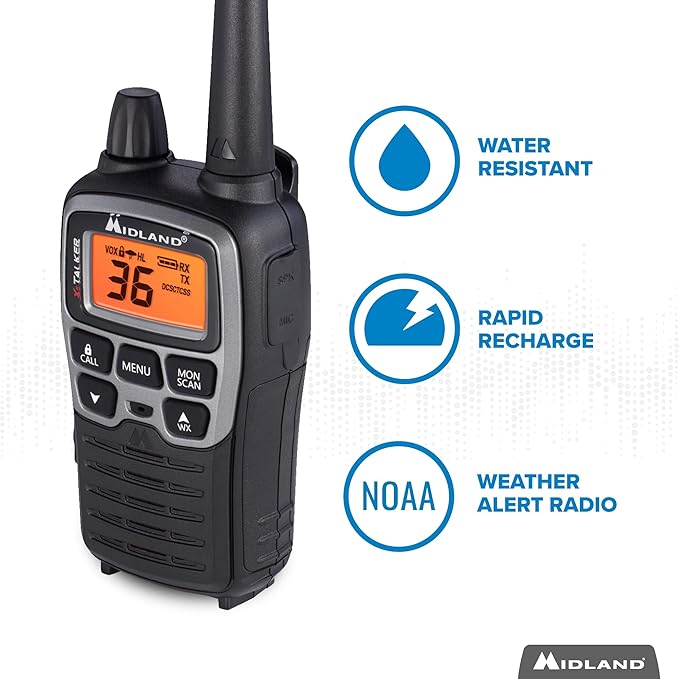 Midland T77VP5 X-TALKER Long Range Walkie-Talkie FRS Two-Way Radio for Camping Overlanding NOAA Weather Scan + Alert, 121 Privacy Codes - Includes Carrying Case & Headset Black/Silver, 2 Radio Bundle