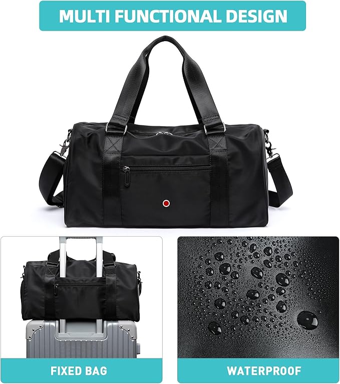 Large Carry on Gym Bag with Shoe Compartment for Men Women Waterproof Overnight Weekender Duffel Bag for Travel Personal Items Sports Workout Outdoors Black