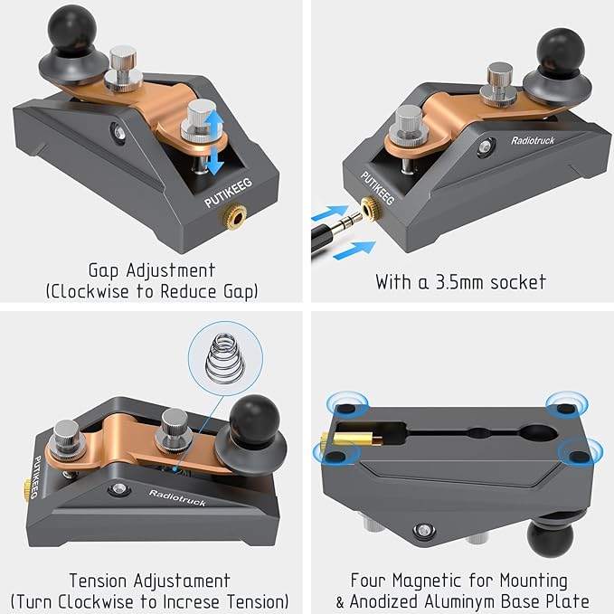CW Telegraphy Key Auto Morse - Radio HAM Send Telegram Key Lambic Single Paddle Transmission Morse Code Key with Aluminum Alloy Body Base