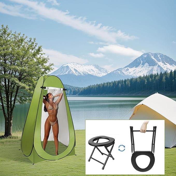 Portable Toilet Kit for Adults, Foldable Portable Camping Toilet with Pop up Privacy Tent, 300LBS Washable Instant Portable Toilet Set, Outdoor Camping Shower Tents Changing Room