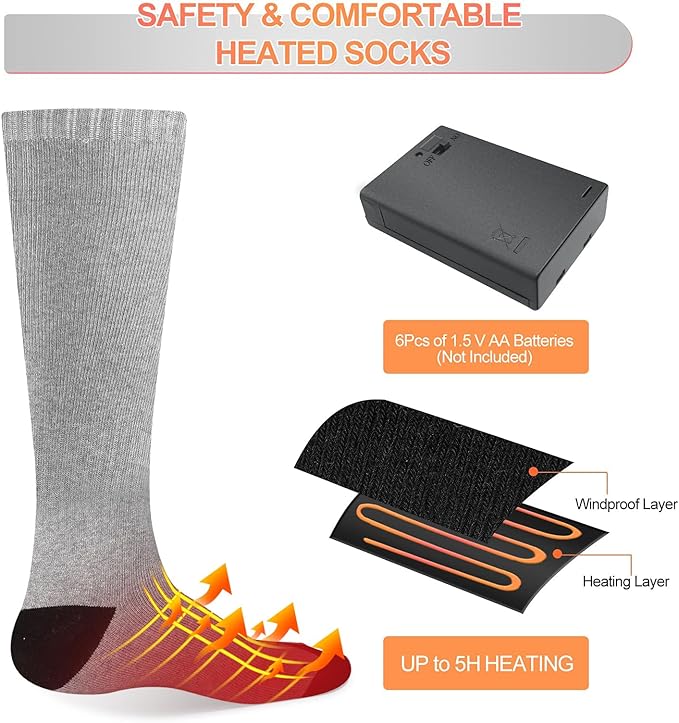 Heated Socks, Electric Heated Socks for Men Women, Battery Heated Socks for Skiing Camping Cycling Hunting Fishing Outdoor Warm Winter