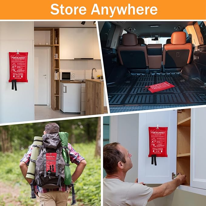 Fire Blanket for Home Kitchen Emergency - Fire Suppression Blanket Fireproof Blanket Fire Retardant Blankets for Car, Fireplace, Camping, Picnic, Grill