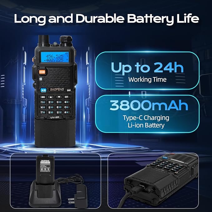 BAOFENG UV-5R 8W Ham Radio Handheld Long Range with 3800mAh Type-C Charging Port Battery, UV5R Rechargeable Handheld Walkie Talkie, Dual Band Two Way Radio for Adults (2 Pack)
