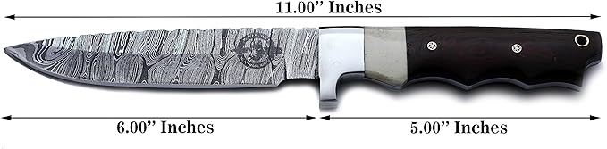 Handmade Damascus Steel Bowie Knife for Hunting, Survival, and Camping,bushcrafting and Fishing - Full Tang Micarta Handle, Fixed Blade with Flat Edge, Cowhide Leather Sheath WKD-794