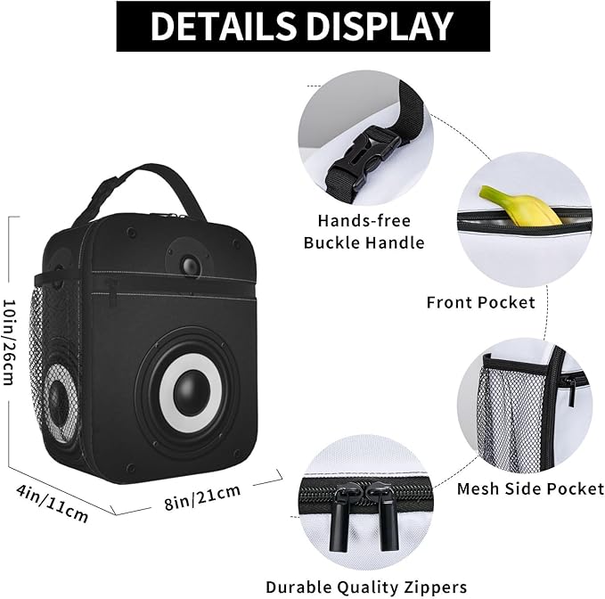 Music Lunch Bag Insulated Reusable Lunch Box Thermal Cooler Tote For Men Women Work Travel Picnic Hiking