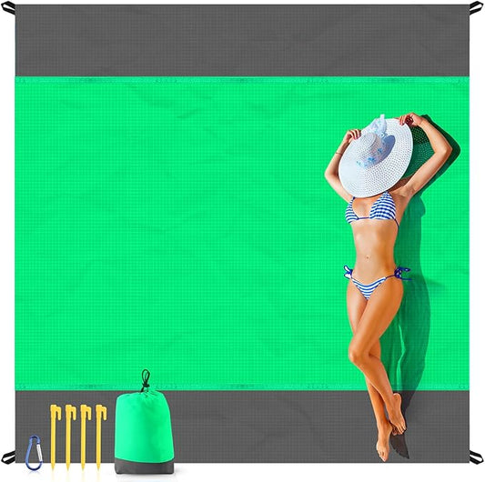 EASYFUN Beach Blanket Sandproof Oversized, 79''×83'' Extra Large Beach Mat, Portable Picnic Mat for Travel Camping Hiking, Lightweight Beach Essentials Family Water Resistant Mat Nylon 210T