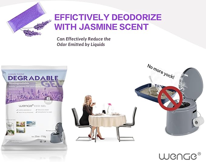 Wenge Portable Toilet Powder, Pee Powder Solidify Body Fluids in 1 Min, Easy to Port Waste Liquid, for Camping Portable Toilet, Solidifies Urine & Diarrhea in Pet Loo