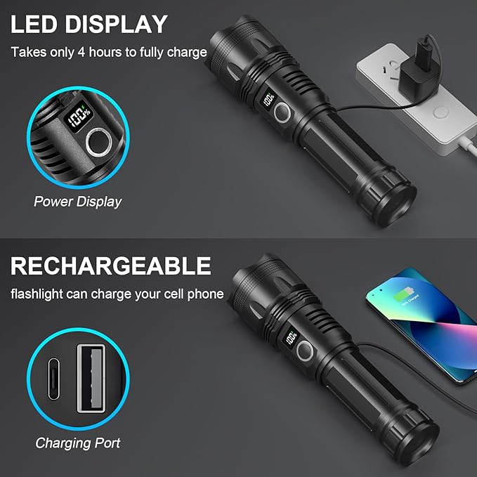 Rechargeable Flashlights High Lumens, 990,000 Lumens Super Bright led Flashlight with 5 Modes, IPX7 Waterproof, Powerful Handheld Flash Light for Home Camping Emergency