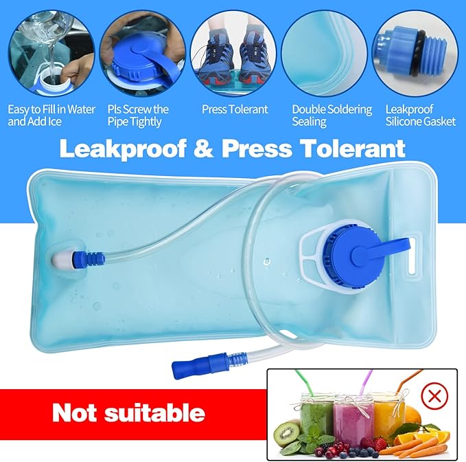 1.5/2/2.5/3L Hydration Bladder, 2pcs Water Bladder, Leakproof Water Reservoir for Hiking Biking Climbing Cycling Running Camping Backpack, Blue and Army Green