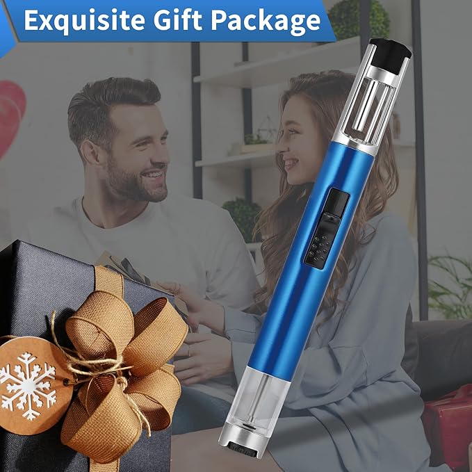 1300 ℃ Jet Torch Lighter Pen Style Adjustable Flame Refillable Gas Cigar Cigarette Lighter Fire Starter with Visible Gas Window,Blue