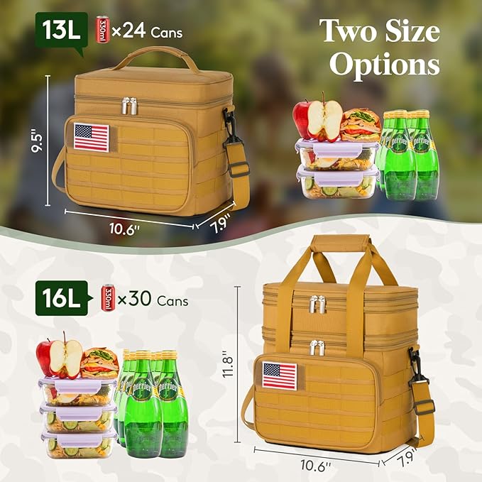 Lifewit Tactical Lunch Box for Men, Leakproof Insulated Large Lunch Cooler with MOLLE Webbing and Shoulder Straps, Heavy Duty Lunch Bag for Men Work Camping Picnic, 13L Brown