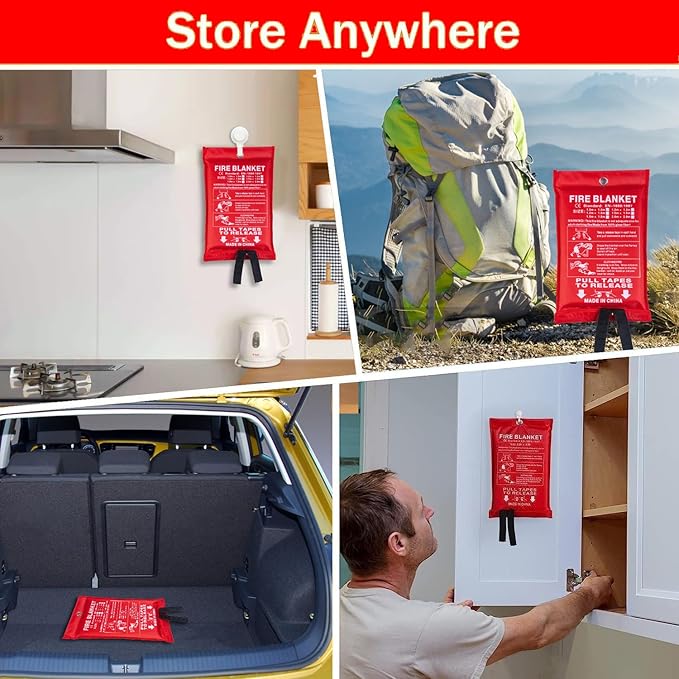 Emergency Fire Blanket for Kitchen, 40"x40" Fiberglass Fire Suppression Blanket-Flame Retardant Blanket Fire Safety Blanket for House Camping Car Office Warehouse Emergency Survival Safety (2pack)