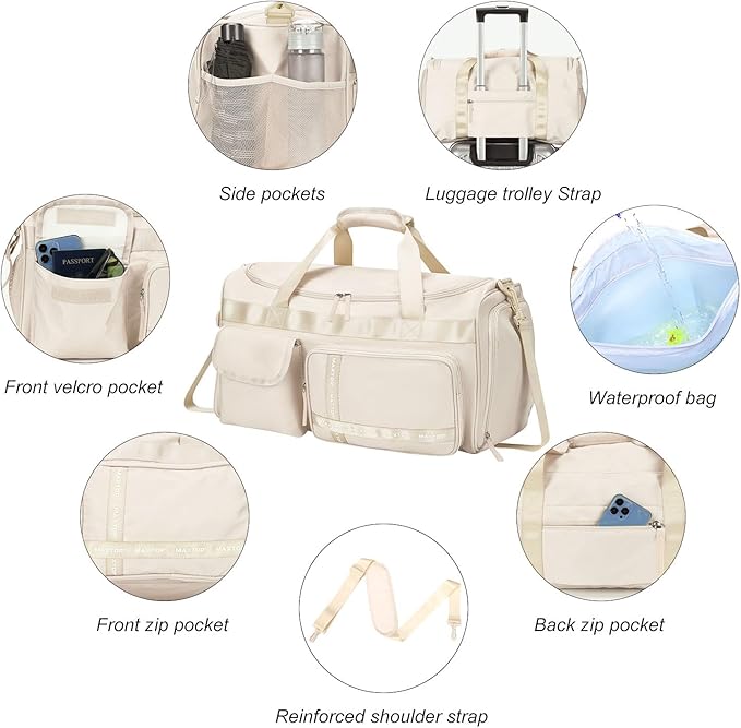 MAXTOP Gym Bag for Women Men Travel Duffle Bag Large Capacity Carry On Weekender Overnight Bag With Shoe Compartment Gym Tote Dry Wet Separation Duffel Bag for Travel