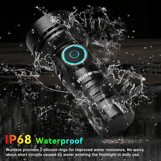 Wurkkos TS11 EDC Flashlight Rechargeable,Super Bright Led Pocket Flashlight with 616M Beam Distance,Compact LED Flashlight with Anduril 2.0 UI and SFT40 Led (Black)