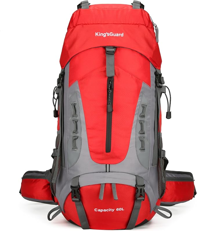 60L Hiking Backpack Lightweight Camping Backpack with Rain Cover Large Waterproof Packable Outdoor Trekking Travel Backpack for Men Women (Red)