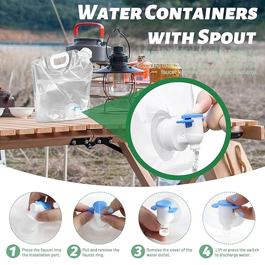 4 Pack Collapsible Water Jug Container, Portable Water Bags with Spout, Folding Plastic Water Carrier Tank, No Leak Emergency Camping Water Storage for Travel Hiking (1.3 Gal)