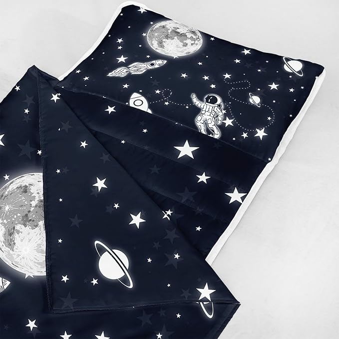 Space Nap Mat - Space Ship Galaxy Sleeping Bag with Removable Pillow - Daycare and Sleepovers Preschool Kindergarten Bedding Set for Kids Toddler Boys Girls