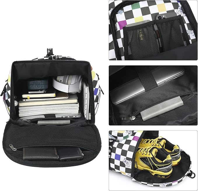 Gym Duffle Bag Backpack 4-Way Waterproof with Shoes Compartment for travel Sport Hiking laptop (Checkerboard) XL