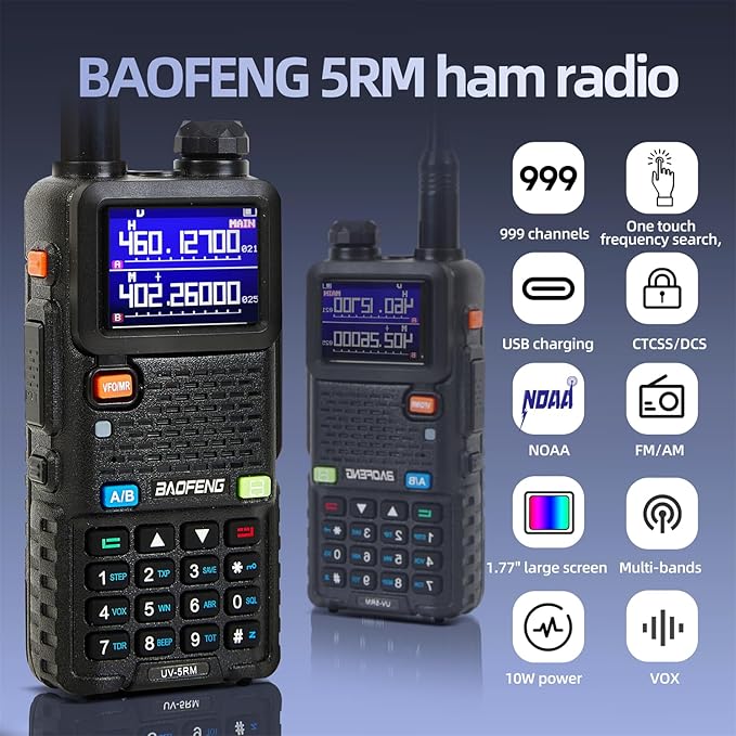BAOFENG UV-5RM Radio, 5RM 8W Ham Radio Handheld Long Range, 999 Channels, USB-C Charging, Two Way Radio with 2500mAH Battery