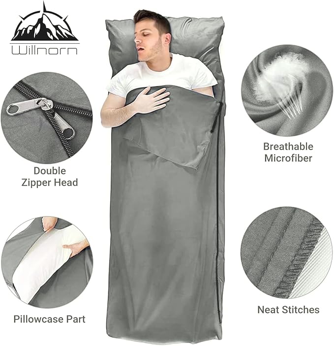 Sleeping Bag Liner,Travel Sheets & Adult Sleep Sack for Backpacking,Hotels & Hostels,Lightweight Single Camping Sleeping Bag Liners for Travel