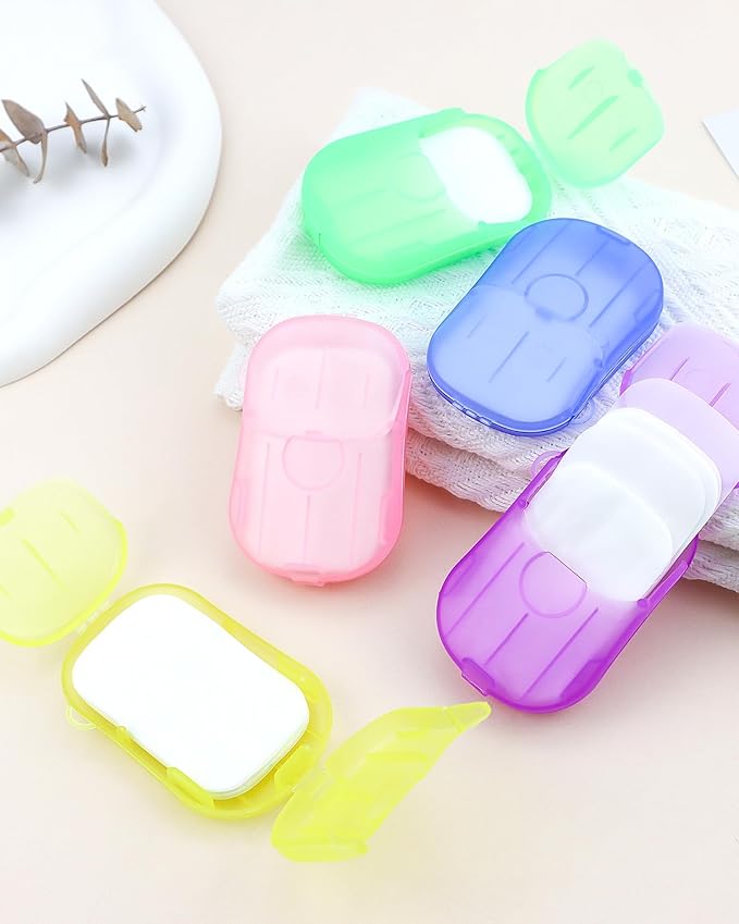 12 Packs (240 Sheets) Paper Soap Sheets for Hand Washing, Portable Disposable Travel Scented Bath Slice Sheet Foaming Soap Paper Sheets for Outdoor Traveling Camping Hiking