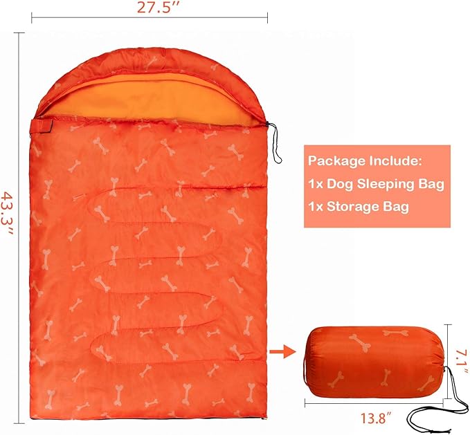 KUDES Dog Sleeping Bag Waterproof Warm Packable Dog Bed with Storage Bag for Indoor Outdoor Travel Camping Hiking Backpacking (43''Lx27''W)