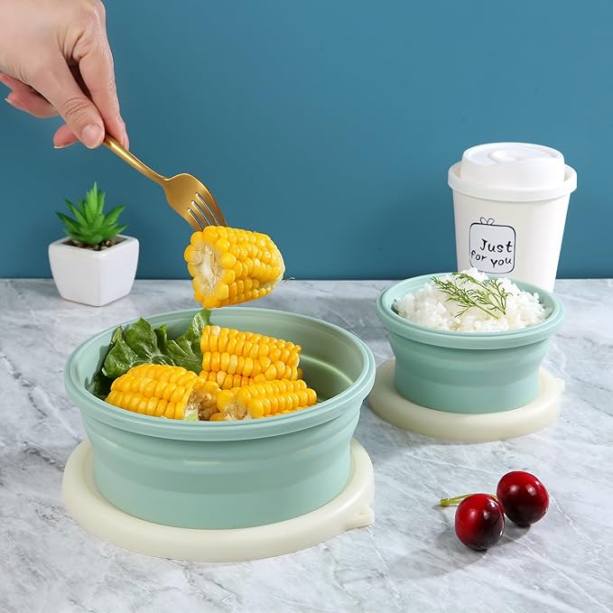 Collapsible Bowls for Camping(41oz,100% Food-grade Silicone Bowl with Lid Free BPA,Folding Mixing Bowls for Travel,RV storage,Leftovers,Swell Salad Bowl Kit