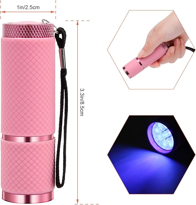 Coolrunner LED Flashlight, Small Glow Flashlights with 9 LED Lights, Portable Light Nail Dryer for Nail Gel, Flashlight Mini Powerful Pet Urine Detector for Dog/Cat, Resin Curing (Pink)