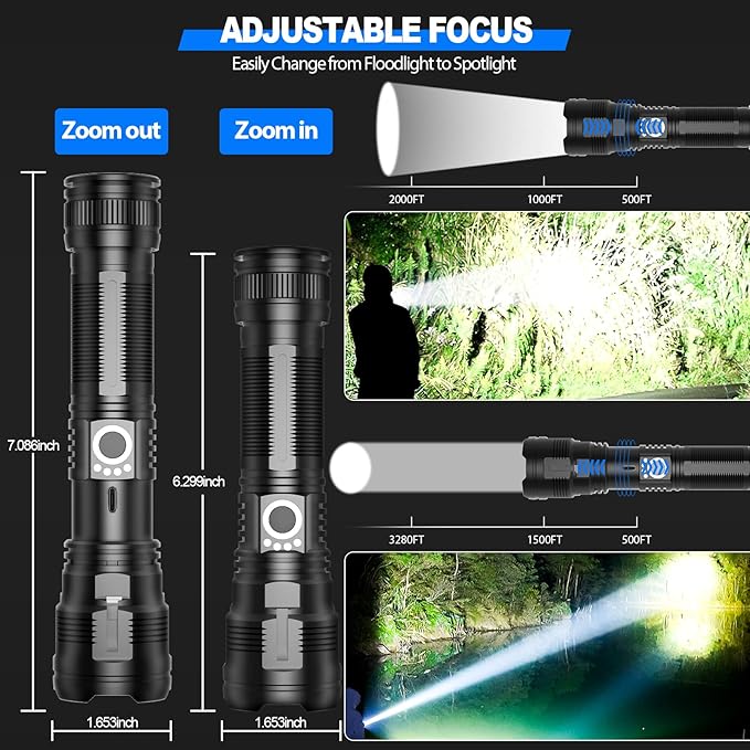 DanByte Flashlights High Lumens Rechargeable with Storge Bag- 100,000 Lumens Super Bright LED Rechargeable Tactical Flashlight,Powerful Flash Light Small Flashlight with 5 Modes for Emergency,Camping