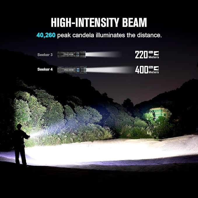 OLIGHT Seeker 4 Rechargeable Bright Flashlights, 3100 High Lumens USB-C Charging Flashlight, 400 Meters Powerful LED Long Rage Flashlight for Emergency, Camping, and Law Enforcement (Matte Black)