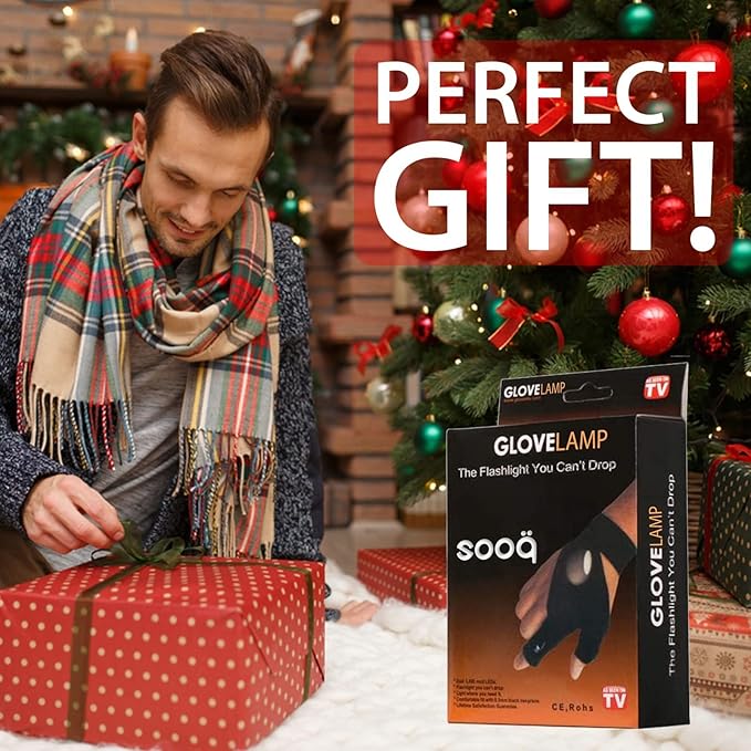 LED Flashlight Gloves for Men Women – Bright Lighted Fingerless LED Gloves for Handyman, Plumber, Mechanic Elastic Design, Waterproof, Battery Powered – Unique Gift Cool Gadgets for Men, Dad, Husband