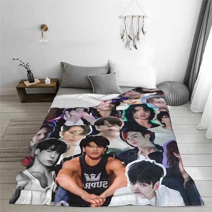 Jung Kook Blanket 60"X80" Soft and Comfortable Warm Fleece Throw Full Picture of Idol Group Blankets Yoga Blankets Beach Blanket Picnic Blankets Gift for Dorm Room Decor Sofa Bed Camping Travel